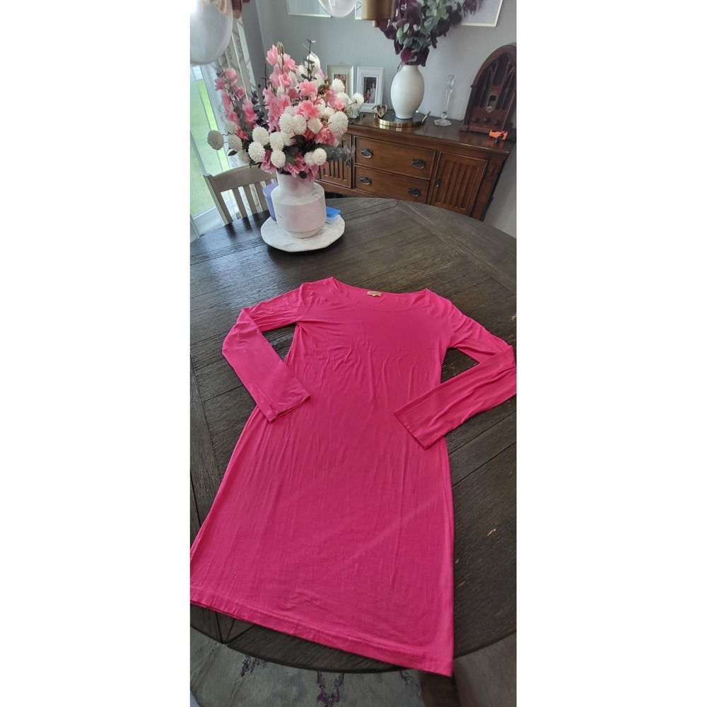 Piko 1988 Womens Dress Sz XL Solid HOT PINK Long Sleeve Polyester Blend SOFT
